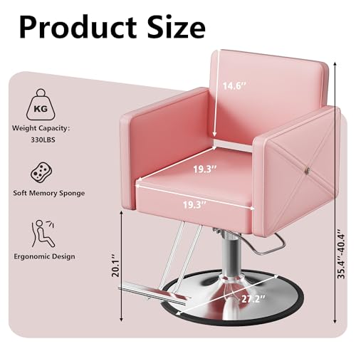 LOUVIXA Barber Chair Height Adjustable Hydraulic Salon Chair Pink