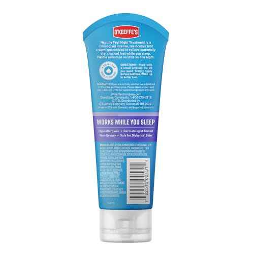 O'Keeffe's for Healthy Feet Night Treatment Foot Cream 3 oz Tube (2 Pack)- Guaranteed Overnight Relief for Extremely Cracked, Dry Feet, Repairing Skincare, Instantly Boosts and Retains Moisture Levels
