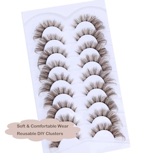 Brown Fox Eye False Eyelashes - 9 Pairs 3D Volume Wispy Strip Lashes