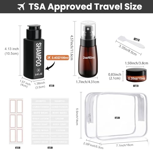 14-Piece Travel Toiletries Set - TSA Approved Bottles & Jars
