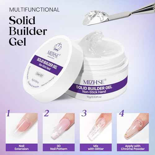 MIZHSE Solid Builder Gel for Nails, Non-Sticky Clear and White 3D Nail Art, Sculpting Building Hard Gel with Dual Form Silicone Pen for Carving Patterns Decoration Nail Art Manicure Home DIY