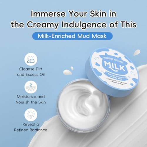 Milk Skincare Set 7-in-1 for Kids & Teens Girls, Gentle Milk Extract Bathing Cleaning Kit with Hand Cream, Hand Wax, Nourishing Soap, Mud Mask, Hydrating Balm Stick, Hair Removal, Makeup Bag(Set C)