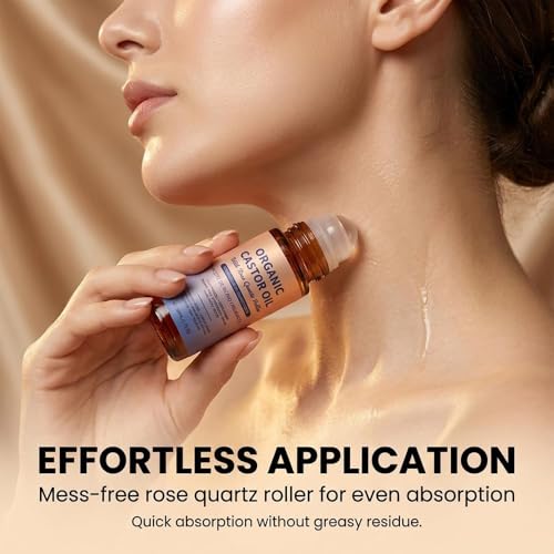 Organic Castor Oil Roll-On with Rose Quartz for Face & Body Moisturizer