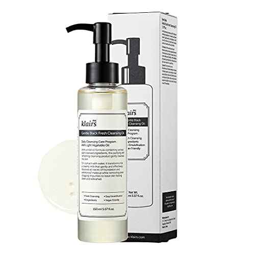 DearKlairs] Gentle Black Fresh Cleansing Oil, a light and spreadable texture, only 6 ingredients, For Oily Sensitive Skin, Vegan, Korean Skincare (5.07 Fl Oz)