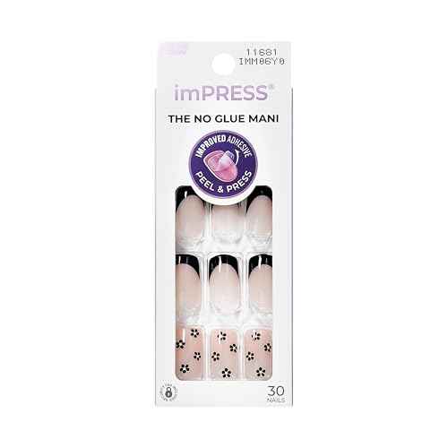KISS imPRESS No Glue Mani 30 Pcs Press On Nails, Easy Apply, Hassel-Free Removal, Simple Peel & Press, Essential Tools Included, Prep Pad, Instructions Sheet, 1 Manicure Stick, 1 Mini File (So Lucky)