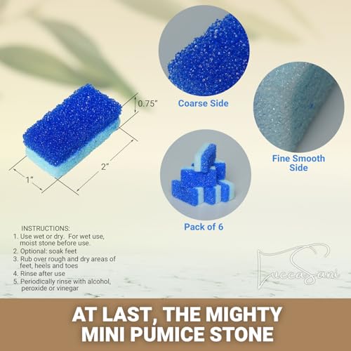 LuccaSani Travel Mini Foot Pumice Stone Callus Remover & Exfoliator (6 Pack)