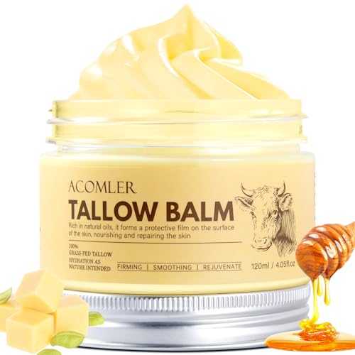 New Whipped Beef Tallow for Skin 4.05oz, 100% Organic Grass Fed Beef Tallow for Face, Pure Tallow Honey and Balm, Beef Tallow, Tallow Moisturizer for Face & Body, Natural Tallow Balm Nourish All Skin