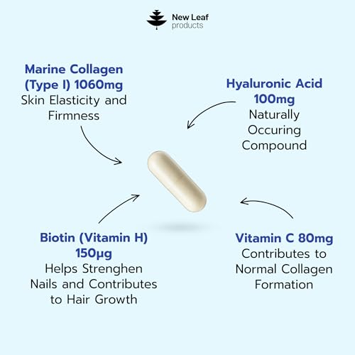 Marine Collagen Supplements with Hyaluronic Acid & Biotin - 60 Capsules for Skin Hair Nails
