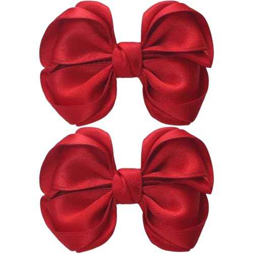 Tiny 3 Inch Hair Clips Double Bow - Cute Lined Boutique Alligator Hairpin for Girls, Toddlers, and Little Teens - Kids Barrettes Set of 2 Small Stylish