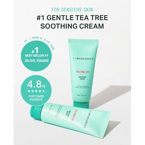 BRING GREEN Tea Tree Cica Soothing Cream Plus 100ml Korean Skin care (Pack of 2)