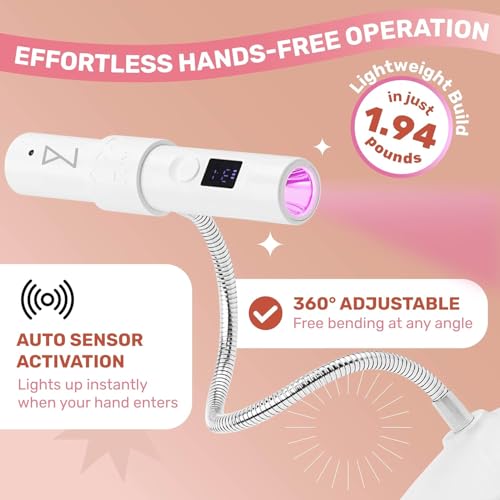 M - GlamCure GO Nail Flash Cure Lamp with Focus Beam Technology, Touch Screen - LED & UV Nail Light - Curing Lamp for Gel Nails, Acrylic, Builder - Portable & Adjustable (Pink)