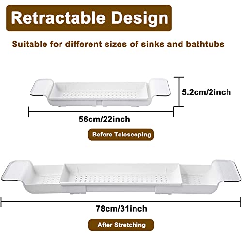Expandable Bathtub Tray Caddy with Drain Holes & Armrests