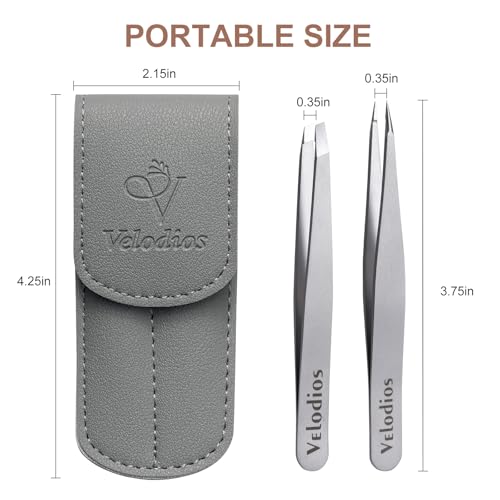 Velodios Premium Eyebrow Tweezers Set - Stainless Steel Precision Grooming Tools with Travel Case
