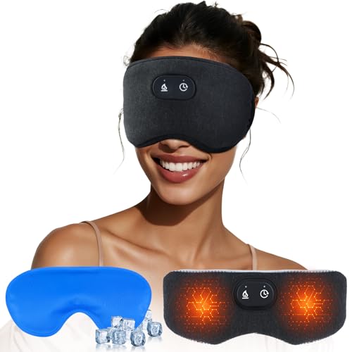 Detachable Heated Eye Mask, Cordless Eye Mask for Dry Eyes & Puffiness, Algae Fiber Ultra-Soft Nose Bridge Light-Block for Deeper Sleep ? Graphene Layer Warm Compress & Cold Pack,Travel Essentials