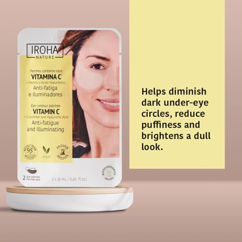 IROHA NATURE Illuminating & Anti-Fatigue Eye Patches with Cucumber & Vitamin C | 5 Pairs | Reduces Puffiness, Dark Circles & Wrinkles | Deep Hydration with Hyaluronic Acid | Vegan & 100% Biodegradable