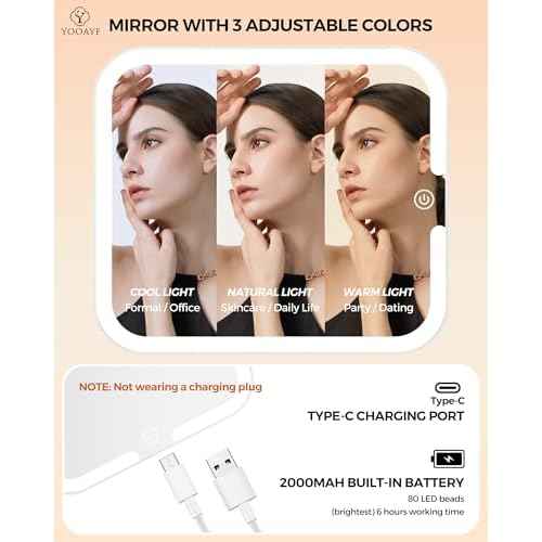 Makeup Box with Detachable Lighted Mirror?Travel Train Case, Cosmetic/Storage Organizer & Makeup Suitcase with Adjustable Dividers & Magnetic LED Mirror (Rose Gold)