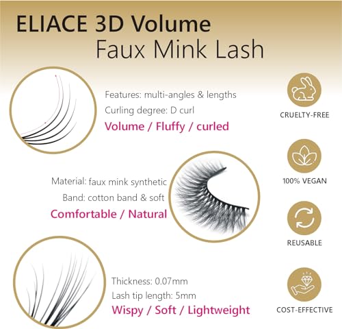 Eliace 3D Mink Lashes 15 Pairs - Wispy Cat Eye Fluffy