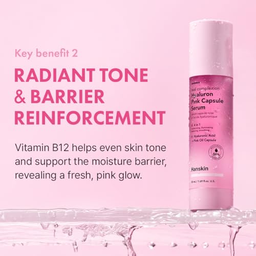 Hanskin Hyaluron Pink Capsule Serum ? 6-Layer Hyaluronic Acid for Deep Hydration, Glass Skin Glow & Pink Radiance | Vitamin B12 Barrier Support, Moisturizing & Brightening Korean Serum | 1.69 fl oz