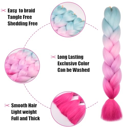 BACANA 4Tone Gradient Rainbow Braiding Hair Extensions 24 Inch for Kids & Adults