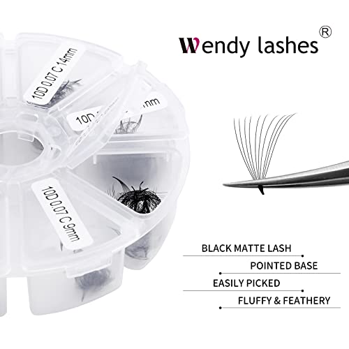 Premade Fans Eyelash Extension 500 Fans Handmade Loose Volume Lashes Mutiple Options 10D Pre-made Fan 0.07mm Thickness C/D Curl 9-16mm/13-20mm Eyelash Extensions by WENDY LASHES