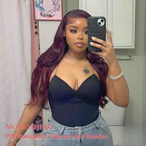 99j Dark Burgundy Body Wave Bundles Human Hair 22 Inch, 12A Soft And Shiny Red Wine Colored Bundles 100% Brazilian Virgin Remy Hair Sew In Weave Single Human Hair Bundle Chic #99j Color