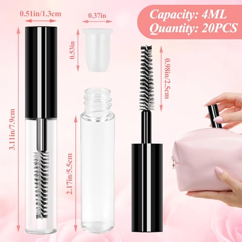 AHIER 4ML Reusable Mascara Tubes with Brush - 20 Pack