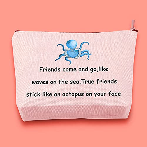 JXGZSO Funny Friendship Octopus Makeup Bag True Friends Stick Like A Octopus On Your Face Novelty Cosmetic Bag Best Friend Gift (Best friend octopus)