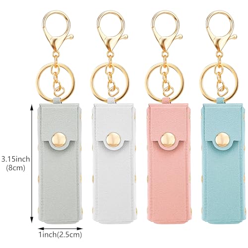 Aswewamt 4 Pcs Lipstick Holder Keychain PU Leather Chapstick Case Keychain Lip Balm Portable Sleeve Organizer Holder