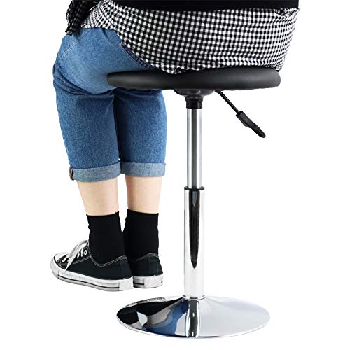 FURWOO Short Round Spa Stool - Height Adjustable Vanity Stool Swivel Bench for Bedroom & Living Room - Black