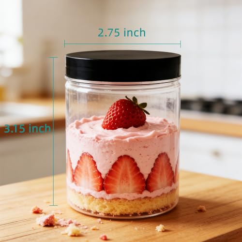 12 Pack 8 oz Plastic Jars with lids,Wide-mouth Clear Storage Containers with Black Lids,Empty Round Clear Plastic Jars with Lids and labels for Body Butter,Bath Salt,Slime and Beauty Products