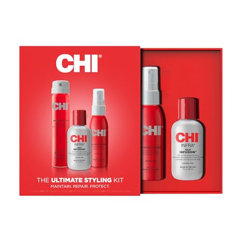 CHI Infra Ultimate Styling Gift Kit, 2 Oz Silk Infusion, 2 Oz 44 Iron Guard & 2.26 Oz Texture Hair Spray, Sulfate, Paraben, & Cruelty-Free (3 Items)