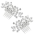 Bridal Hair Comb Rhinestone Silver Flower - 2 Pack Wedding Headpiece