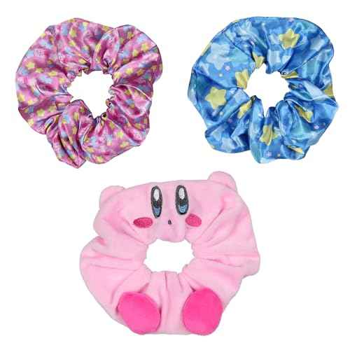 Kirby Video Game 3D Character Scrunchie Set Hair Ties Hair Accessories For All Hair Types 3 Piece Set | Pain-Free Removal For Braids Ponytails