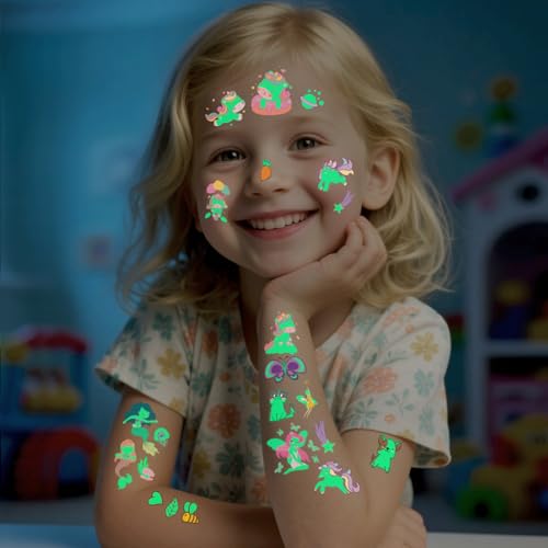 Awinmay 400 Pcs Kids Luminous Temporary Tattoos - 30 Sheets, Glow in Dark Fun