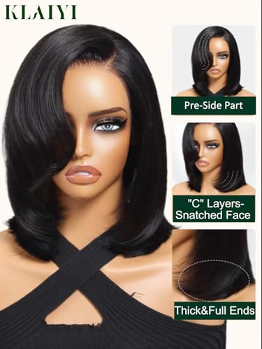 KLAIYI Layered Bob Straight Human Hair Wig 8" Glueless
