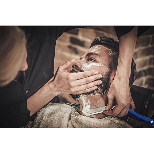 Professional Straight Razors For Men 2mm Exposed Blade Straight Edge Barber Razor Kit For Close Shaving - Beard Navajas Para Barbero Shavette 10 Shaving Blades By Krisp Beauty (Blue Marble Design)