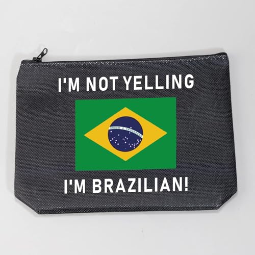 LEVLO Funny Brazil Pride Souvenir I'm Not Yelling I'm Brazilian Makeup Bags Gift for Friend or Coworker (I'm Brazilian+black)
