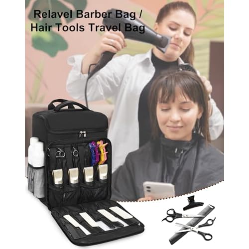 Relavel Barber Bag, Hair Tools Travel Bag, Barber Cases for Clippers and Supplies, Hairstylist Backpack Hairdresser Cosmetology Case for Hair Cutting Tools, Hair Salon Hairdresser Must Haves, Black