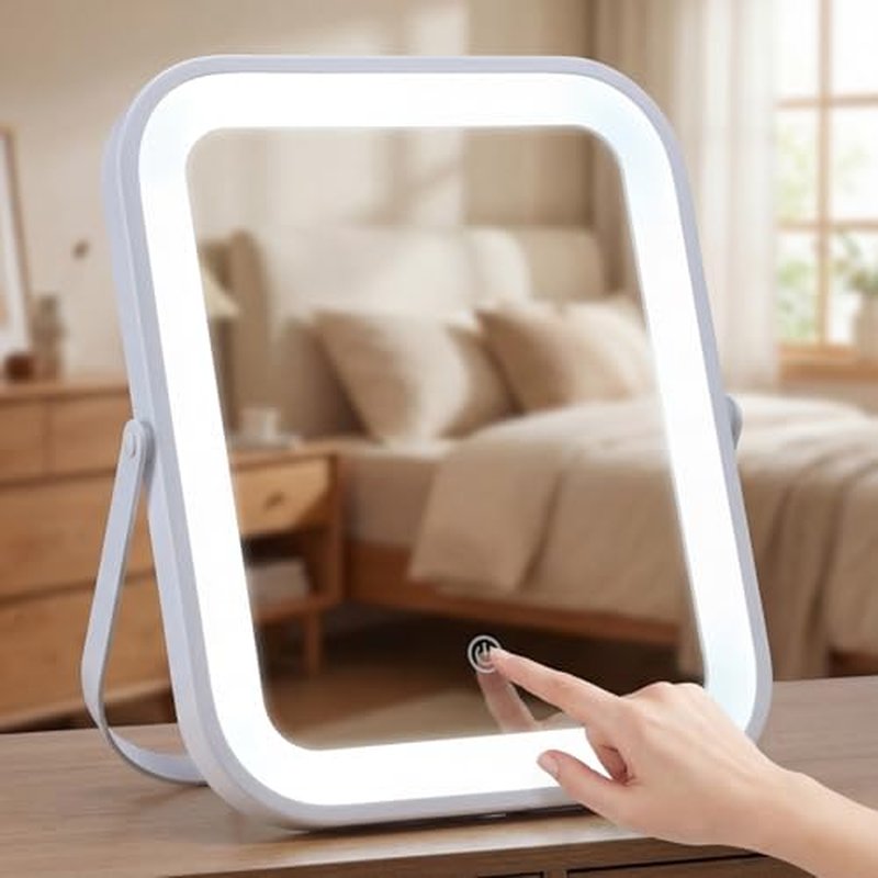8" Portable Makeup Mirror with Lights, Rechargeable Dimmable