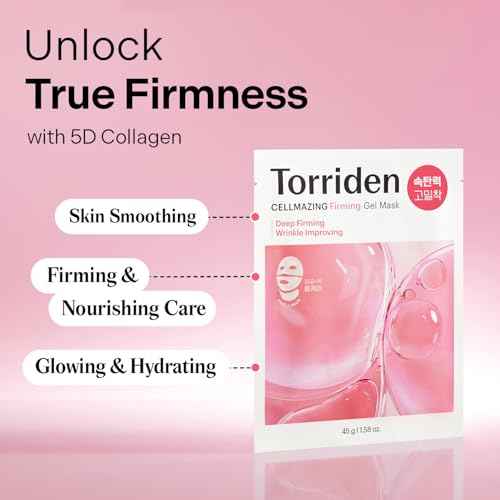 Torriden CELLMAZING Collagen Firming Gel Sheet Mask for Face & Neck (4 Pack) | Smoother, Firmer-Looking Skin with 5D Collagen Complex | Great Holiday & Christmas Gift Stocking Stuffer