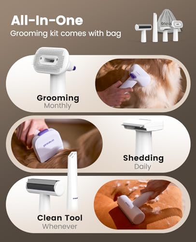 Dog Shedding Vacuum Grooming Brush Kit for Thick Coats - Easy Hair Removal