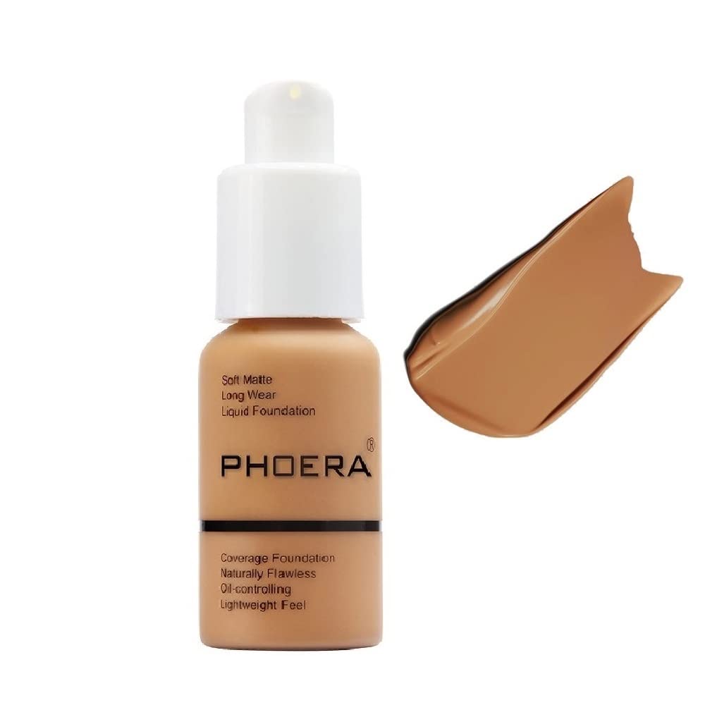 PHOERA Flawless Matte Liquid Foundation, Long Wear Oil Control Full Coverage Face Makeup Soft Liquid Foundation .(106#Warm Sun)