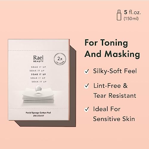Rael Cotton Pads for Face - Facial Sponge, Square Pad Use with Toner, Makeup Remover, Lint-Free, Soft and Thin, Korean Skin Care (200 Count)