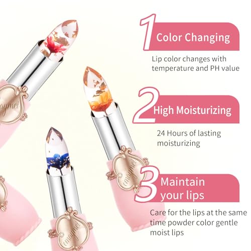 Color Changing Flower Lipstick - Hydrating Jelly Lip Balm with Flower Inside, Long Lasting Moisturizing Gloss, Nourishing Lip Care (Pink Tube-Pink)