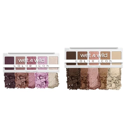 wet n wild Color Icon 5-Pan Eyeshadow Palette Bundle - Purple Petalette & Brown Walking On Eggshells