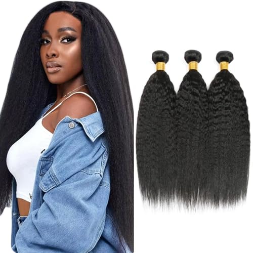#1B Yaki Straight Human Hair Bundles 16 Inch 3-Pack