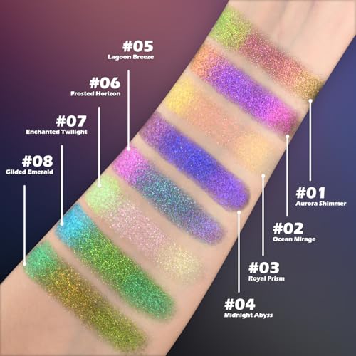 CHARMACY Multichrome Glitter Eyeshadow, Intense Pigmentation Chameleon Sparkling Eyeshadow, Bright Highlighter Duochrome Eye Make Up, Multi-Reflective Finishes Glitter Metallic Eye Makeup #05