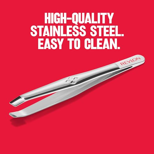 Revlon Slant Tip Tweezer - Silver, Pack of 1 - Precise Hair & Eyebrow Grooming