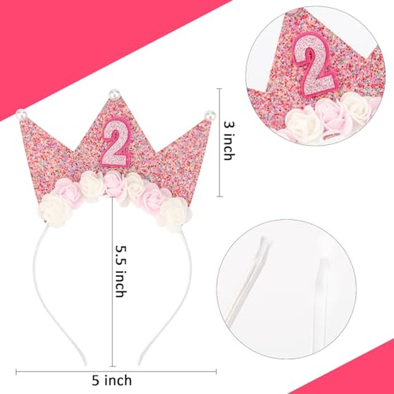 2nd Birthday Crown for Girls - Flower Tiara Headband