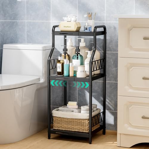 HapiRm 3-Tier Narrow Bathroom Shelf Organizer - Expandable Metal Rack